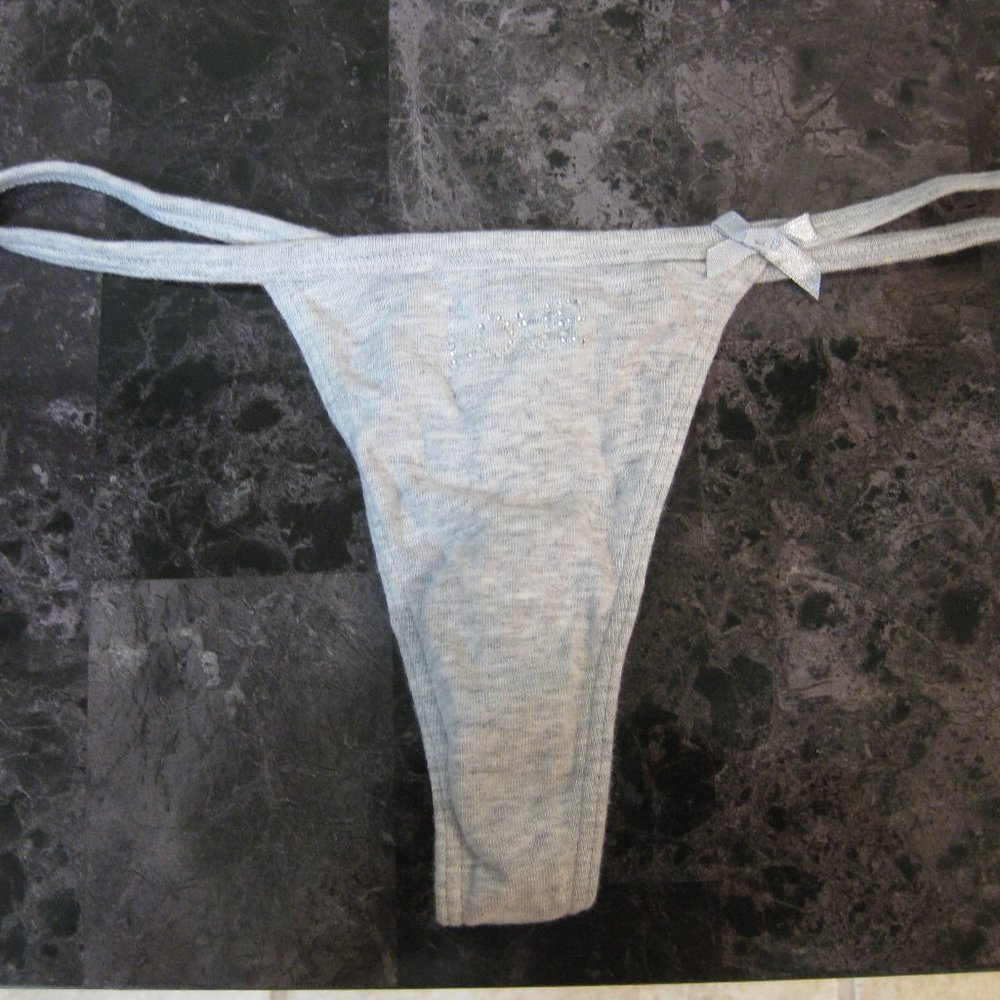 NWOT Express Intimates gray rhinestone Love thong XS extra small